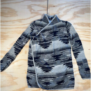 Lucky Brand Open Front Wrap Cardigan Gray Black Southwest Womens Small Cozy
